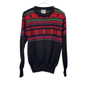 Vintage 70s MEISTER Size Small Ski Sweater Wool Blend Nordic Fair Isle Hong Kong